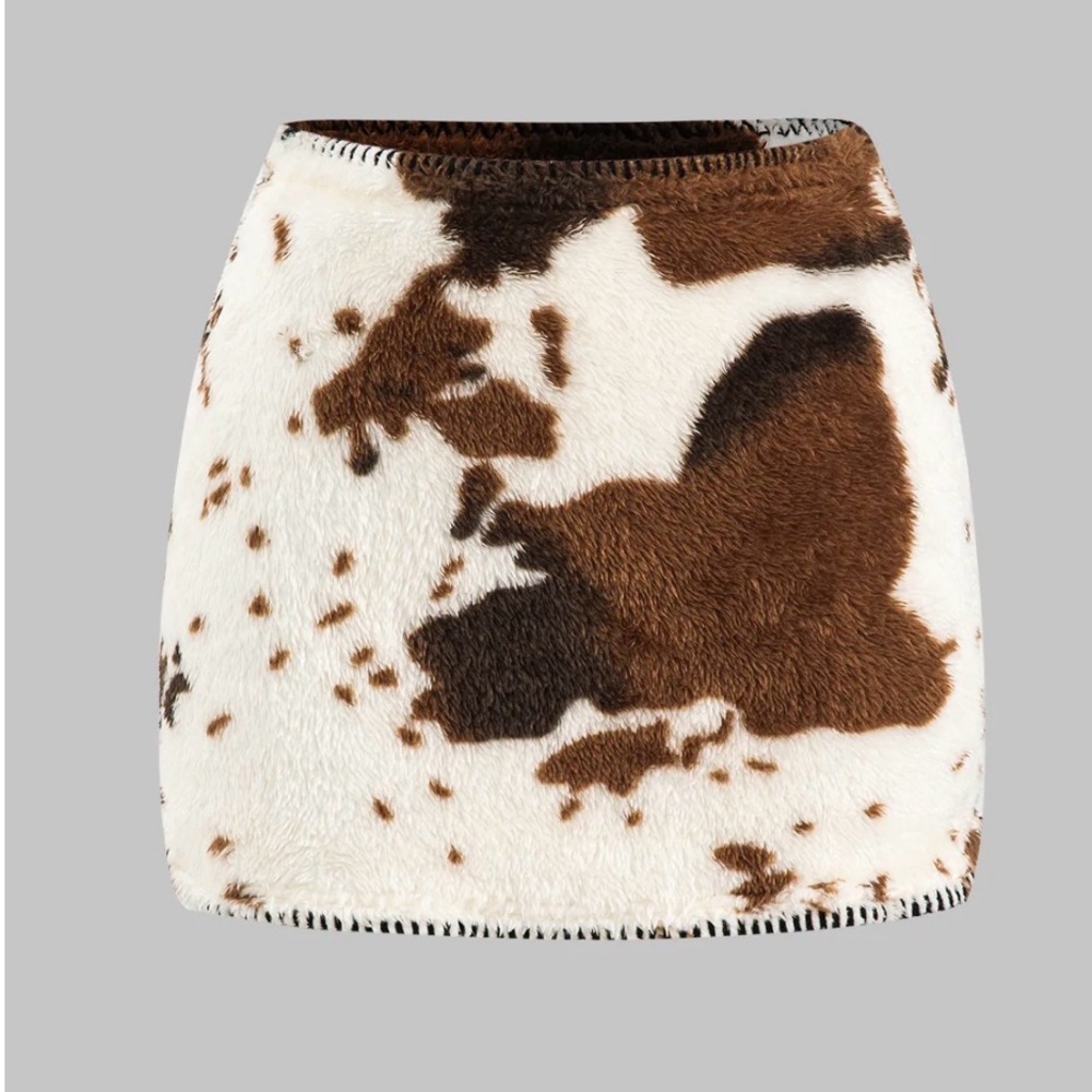 Abstract Cow Print Stitching Detail Skirt